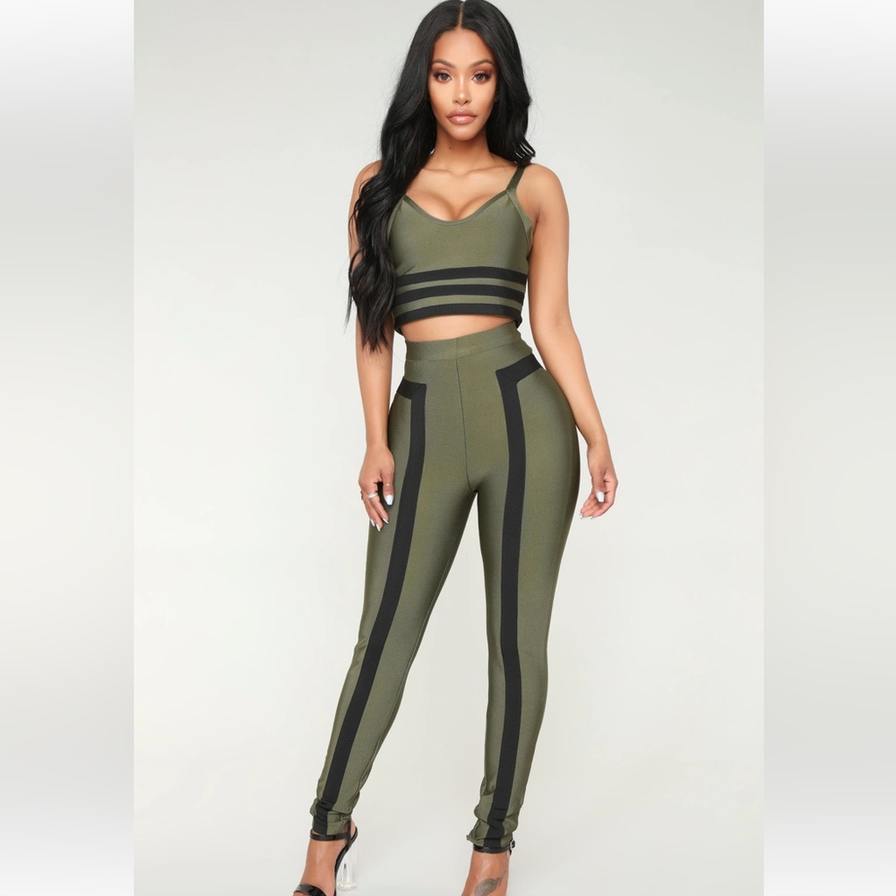 Fashion Nova Matching Olive Pants Set